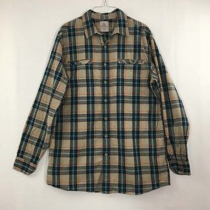 Ascend Bass Pro Shop‎ Mens Beige Blue Plaid Long Sleeve Button Front Shirt L